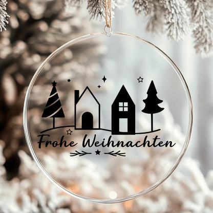 Fensteraufkleber Frohe Weihnachten Häuser Tannen Fensterbild Aufkleber Fenstersticker Jahreszeiten Deko in 3 Größen plus XXL in 2 Farben