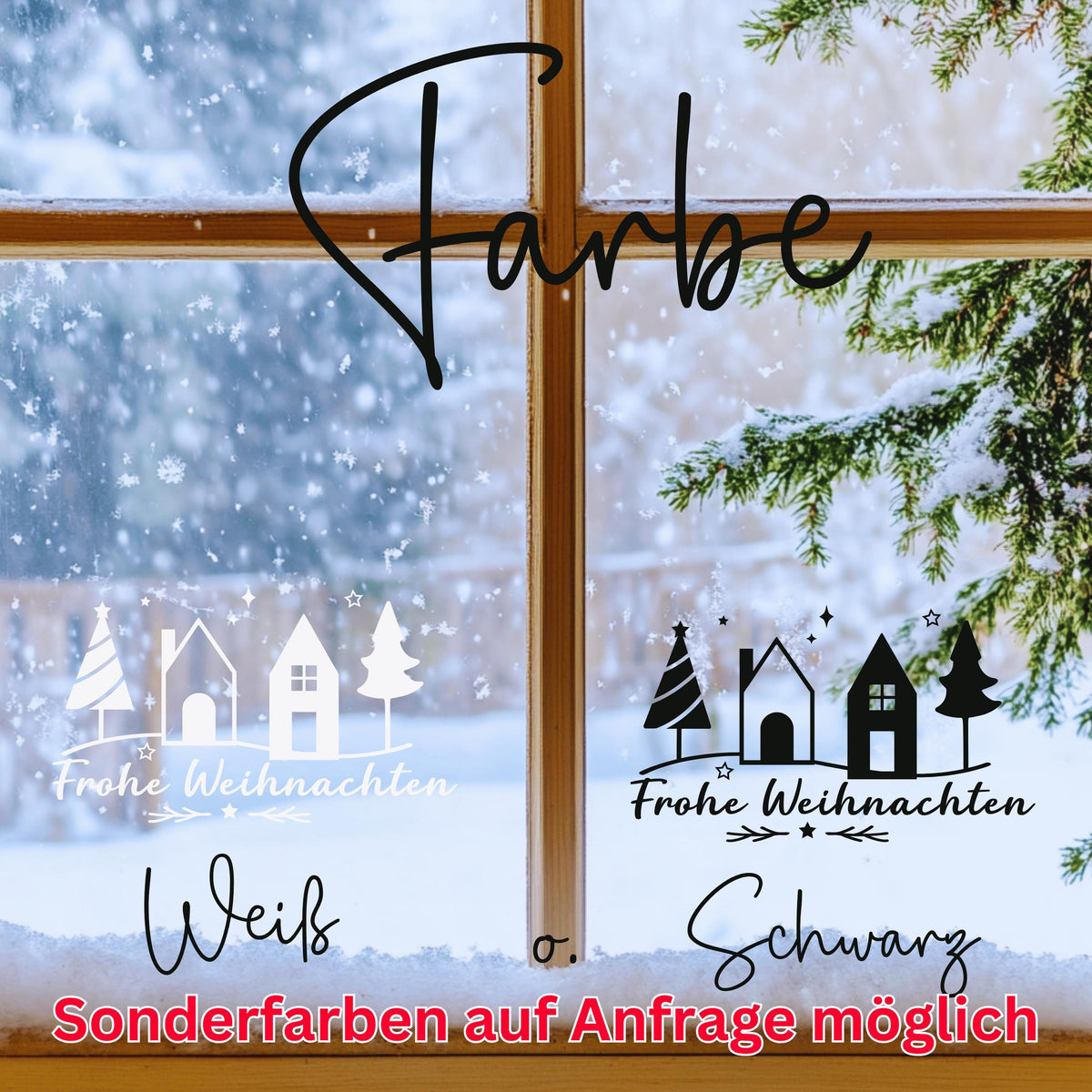 Fensteraufkleber Frohe Weihnachten Häuser Tannen Fensterbild Aufkleber Fenstersticker Jahreszeiten Deko in 3 Größen plus XXL in 2 Farben