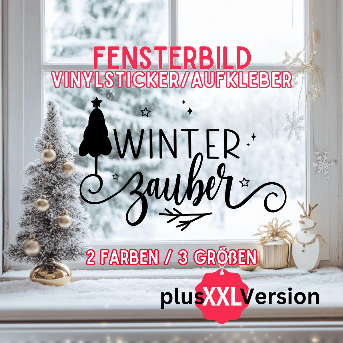 Fensteraufkleber Winterzauber Fensterbild Aufkleber Fenstersticker Jahreszeiten Weihnachten Advent Winter Deko 3 Größen plus XXL 2 Farben
