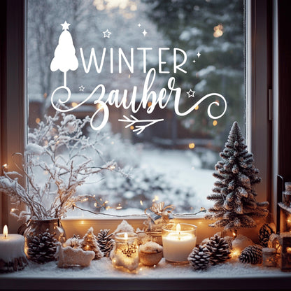 Fensteraufkleber Winterzauber Fensterbild Aufkleber Fenstersticker Jahreszeiten Weihnachten Advent Winter Deko 3 Größen plus XXL 2 Farben