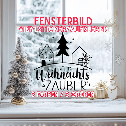 Weihnachtsfensterbild Häuser minimalistisch Weihnachten Fensterbild Weihnachtsdeko Sticker Weihnachtszauber in 2 Farben 3 Größen Aufkleber
