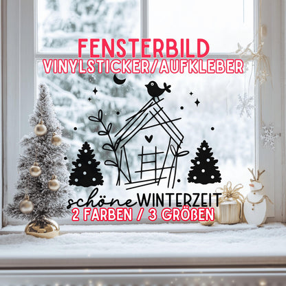 Fensteraufkleber schöne Winterzeit Häuschen Weihnachten Fensterbild Aufkleber Fenstersticker Winter Jahreszeiten Deko 2 Farben 3 Größen