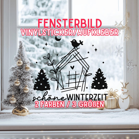 Fensteraufkleber schöne Winterzeit Häuschen Weihnachten Fensterbild Aufkleber Fenstersticker Winter Jahreszeiten Deko 2 Farben 3 Größen