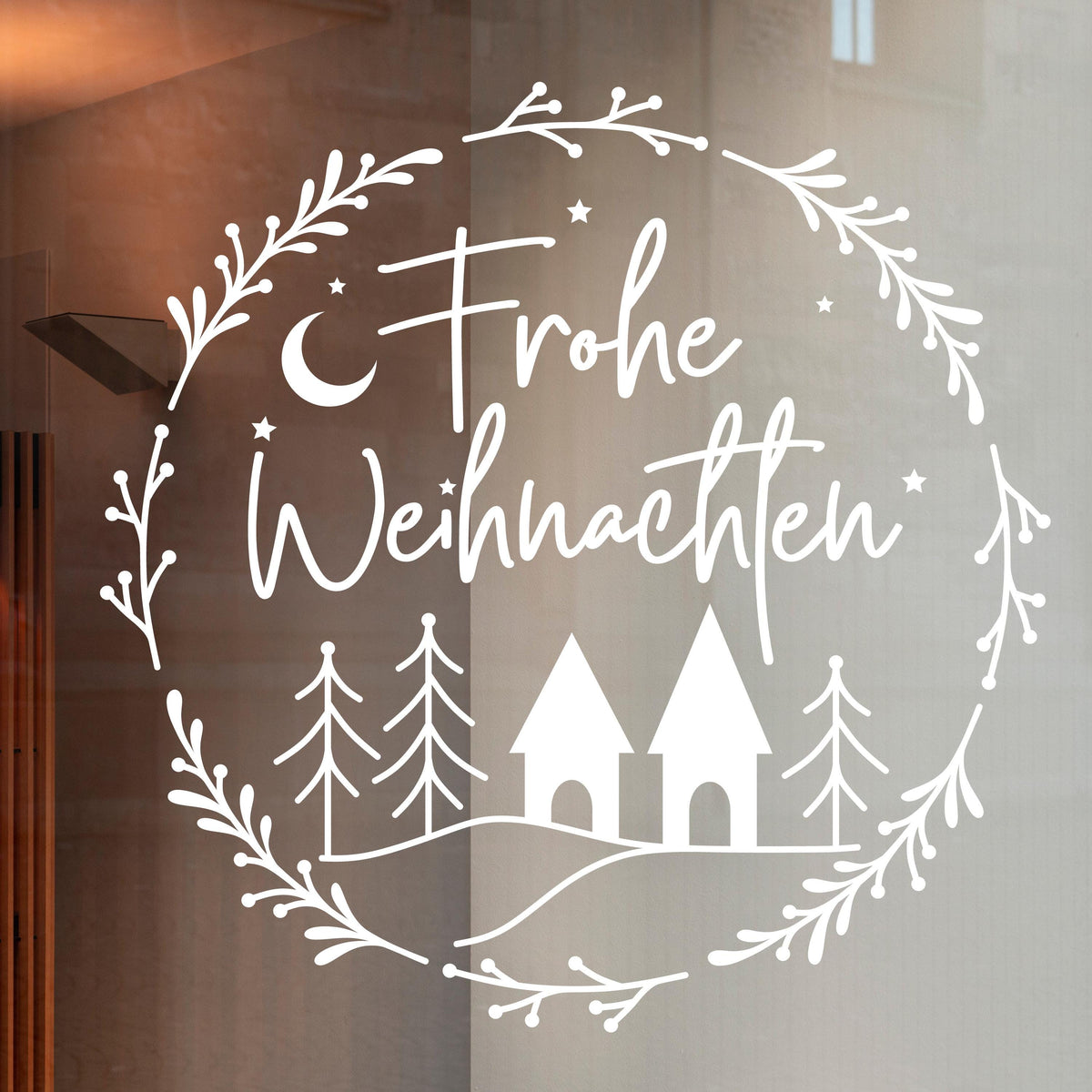 Fensterdeko Frohe Weihnachten Fensterbild Weihnachtsdekoration Sticker Kranz Advent Dekofenster 2 Farben 2 Größen minimalistisch Aufkleber