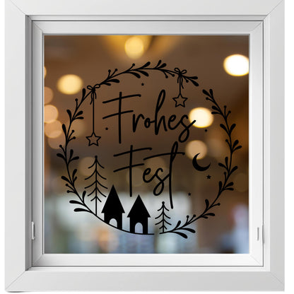 Weihnachtsfensterbild Frohes Fest Weihnachten Fensterbild Weihnachtsdekoration Sticker Kranz Advent Dekofenster 2 Farben 2 Größen Aufkleber