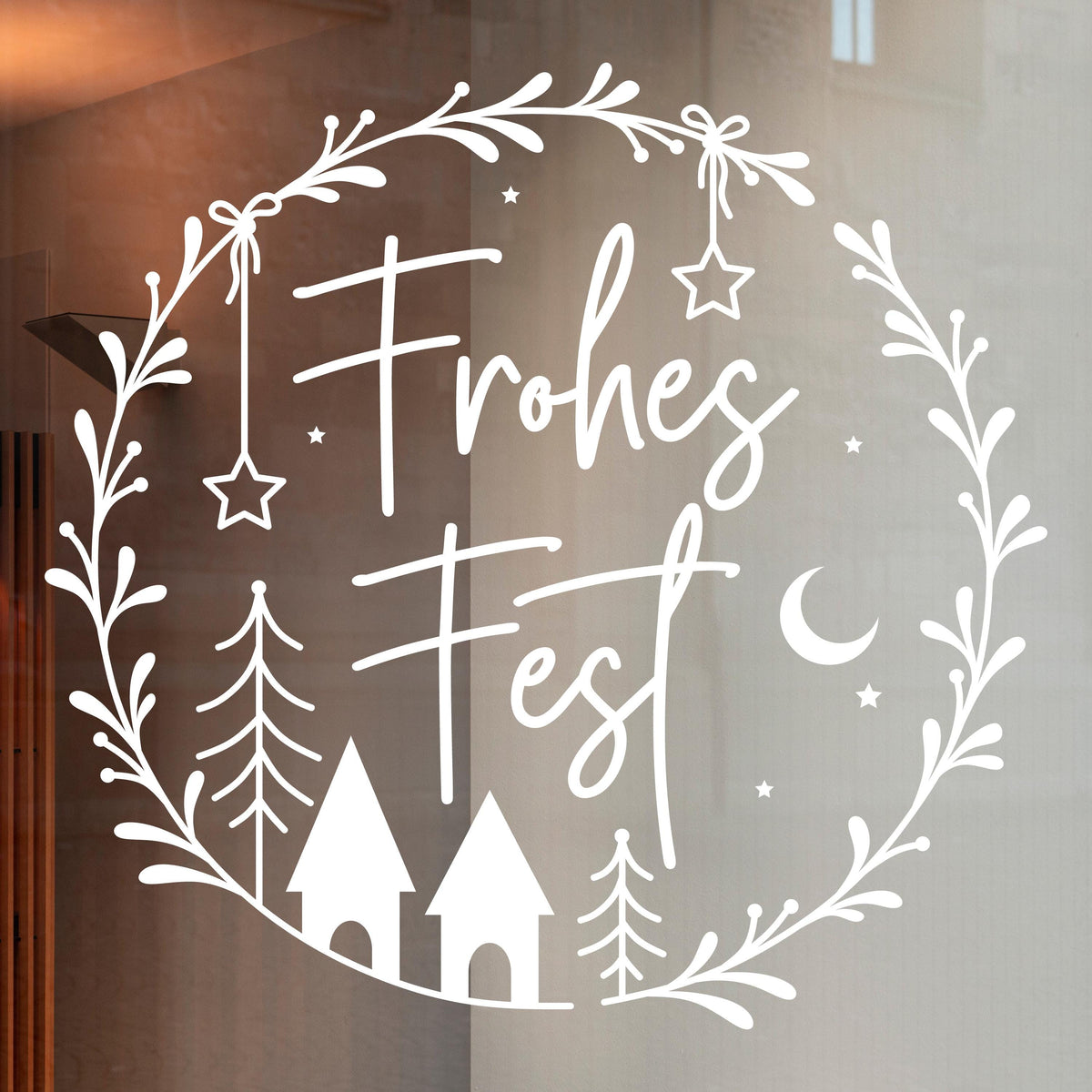 Weihnachtsfensterbild Frohes Fest Weihnachten Fensterbild Weihnachtsdekoration Sticker Kranz Advent Dekofenster 2 Farben 2 Größen Aufkleber