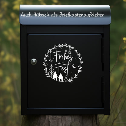 Weihnachtsfensterbild Frohes Fest Weihnachten Fensterbild Weihnachtsdekoration Sticker Kranz Advent Dekofenster 2 Farben 2 Größen Aufkleber