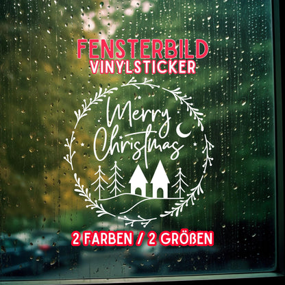 Weihnachtsfensterbild merry christmas Weihnachten Fensterbild Weihnachtsdekoration Sticker Kranz für Dekofenster 2 Farben 2 Größen Aufkleber