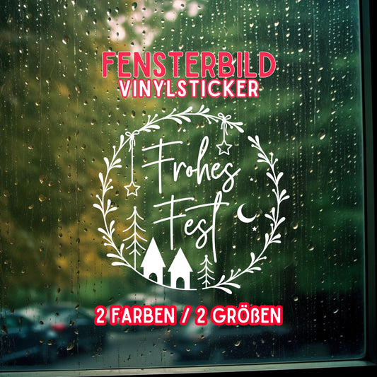 Weihnachtsfensterbild Frohes Fest Weihnachten Fensterbild Weihnachtsdekoration Sticker Kranz Advent Dekofenster 2 Farben 2 Größen Aufkleber