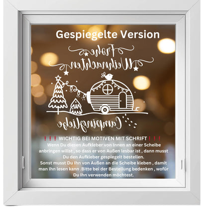 Fensterbild Camper Fensteraufkleber Campingliebe Frohe Weihnachten Aufkleber Fenstersticker Deko Advent und Winter Sticker 3 Größen 2 Farben