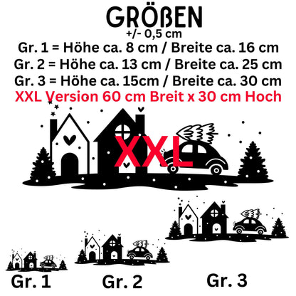 Fensteraufkleber Winterzeit Häuser Szene Weihnachten Fensterbild Diy Aufkleber Advent Fenstersticker  Dekoration 3 Größen plus XXL 2 Farben