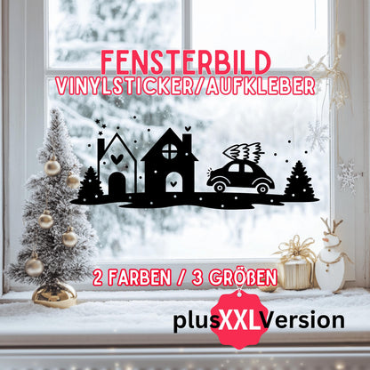 Fensteraufkleber Winterzeit Häuser Szene Weihnachten Fensterbild Diy Aufkleber Advent Fenstersticker  Dekoration 3 Größen plus XXL 2 Farben