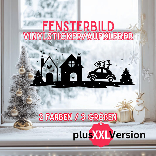 Fensteraufkleber Winterzeit Häuser Szene Weihnachten Fensterbild Diy Aufkleber Advent Fenstersticker  Dekoration 3 Größen plus XXL 2 Farben
