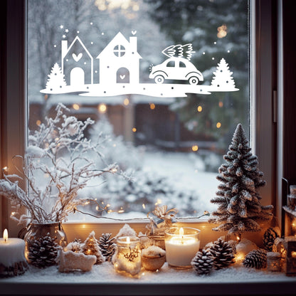 Fensteraufkleber Winterzeit Häuser Szene Weihnachten Fensterbild Diy Aufkleber Advent Fenstersticker  Dekoration 3 Größen plus XXL 2 Farben