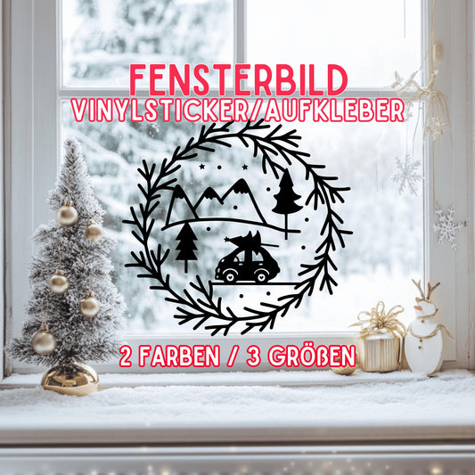 Fensterbild Weihnachtskranz Häuschen Weihnachten Weihnachtsdekoration Sticker Skandi Kranz Adventsdeko in 2 Farben und 3 Größen Aufkleber