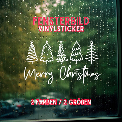 Weihnachtsfensterbild merry christmas Weihnachten Fensterbild Weihnachtsdekoration Sticker Tannen Dekofenster 2 Farben 2 Größen Aufkleber