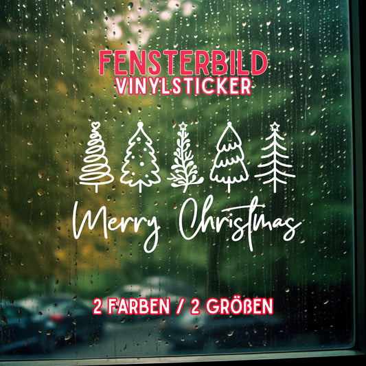 Weihnachtsfensterbild merry christmas Weihnachten Fensterbild Weihnachtsdekoration Sticker Tannen Dekofenster 2 Farben 2 Größen Aufkleber