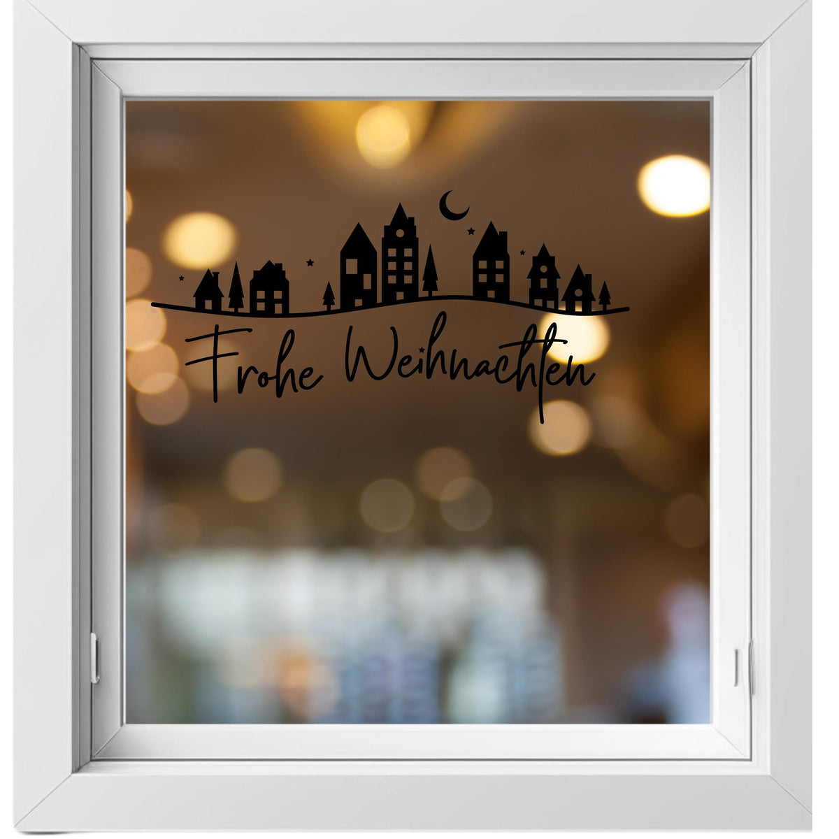 Weihnachtsfensterbild Häuser Stadt Frohe Weihnachten Fensterbild Weihnachtsdekoration Sticker  Dekofenster 2 Farben 2 Größen Aufkleber