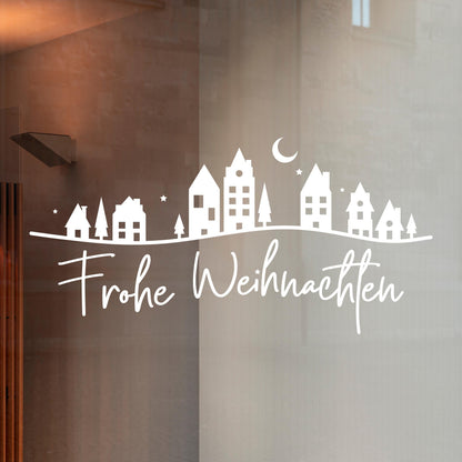 Weihnachtsfensterbild Häuser Stadt Frohe Weihnachten Fensterbild Weihnachtsdekoration Sticker  Dekofenster 2 Farben 2 Größen Aufkleber