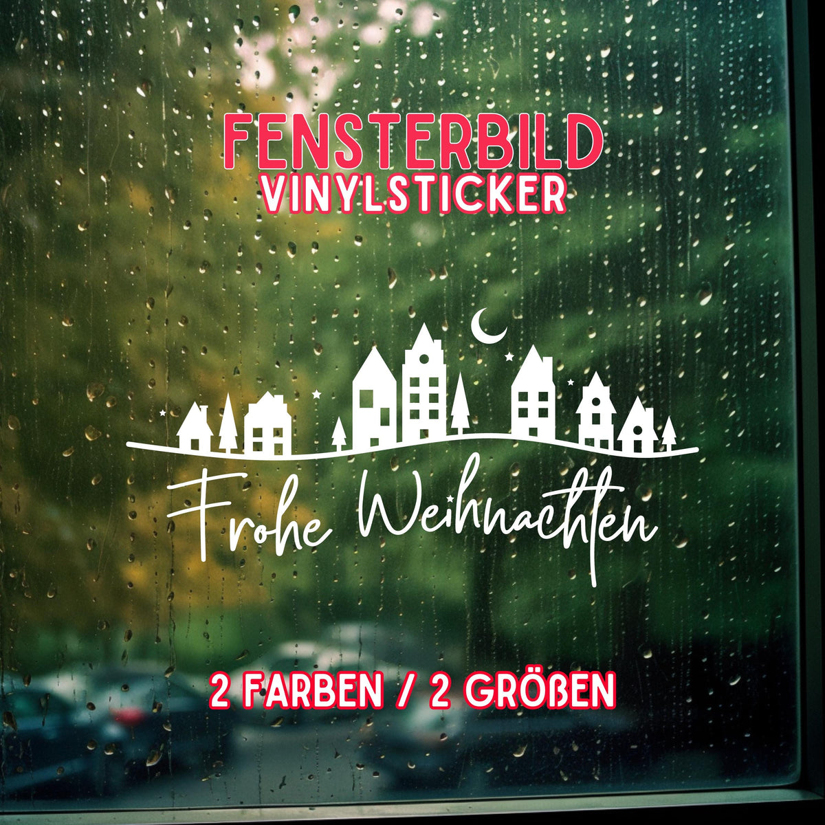 Weihnachtsfensterbild Häuser Stadt Frohe Weihnachten Fensterbild Weihnachtsdekoration Sticker  Dekofenster 2 Farben 2 Größen Aufkleber