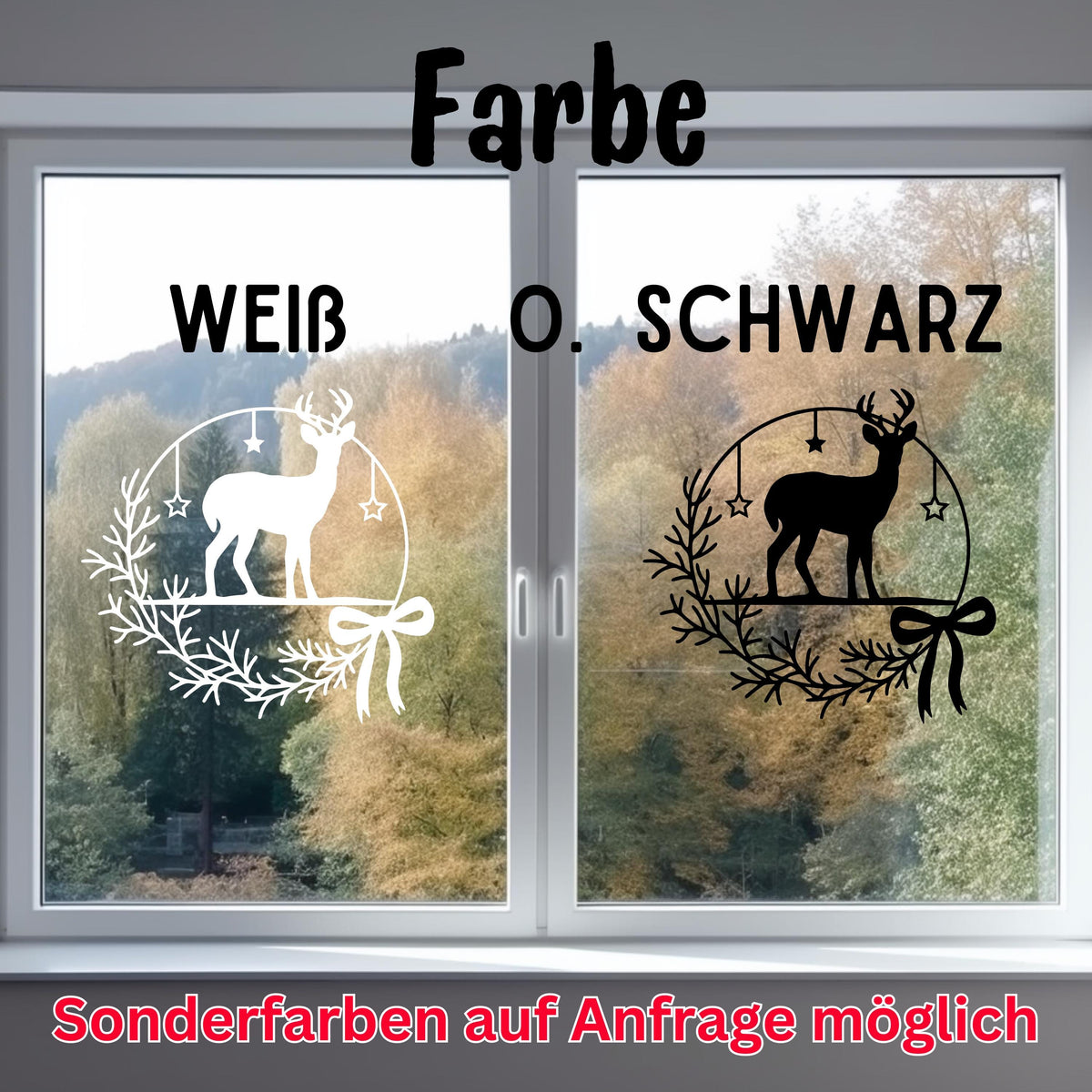 Weihnachtsfensterbild minimalistisch Weihnachten Fensterbild Weihnachtsdekoration Sticker Kranz für Dekofenster 2 Farben 3 Größen Aufkleber