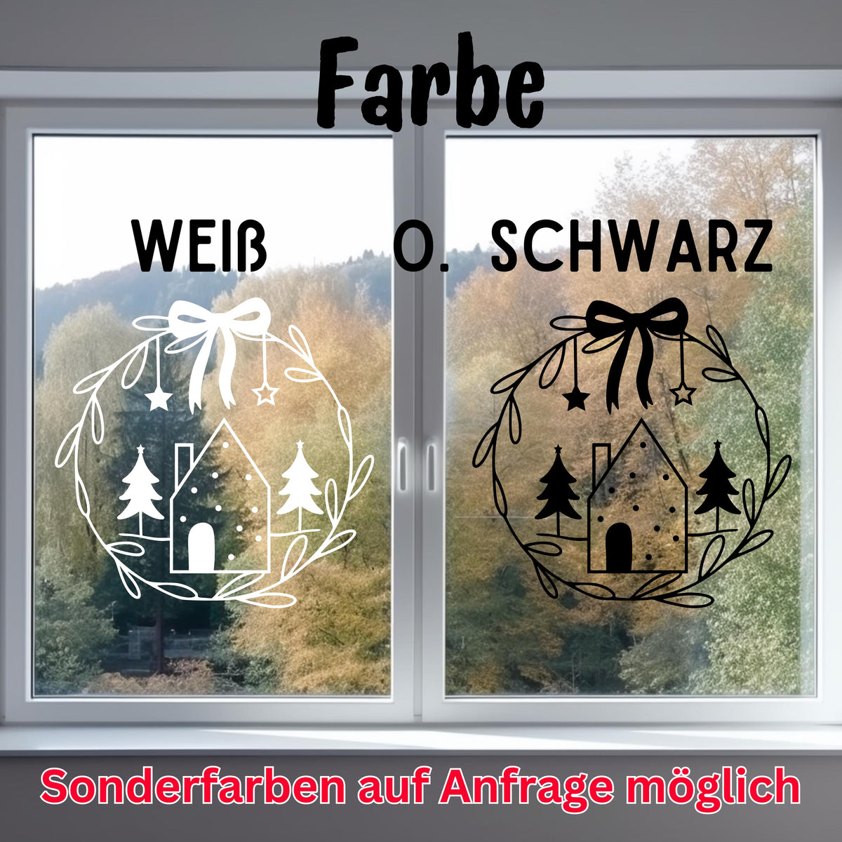 Weihnachtsfensterbild minimalistisch Häuschen Weihnachten Fensterbild Weihnachtsdekoration Sticker Kranz  2 Farben 3 Größen Aufkleber