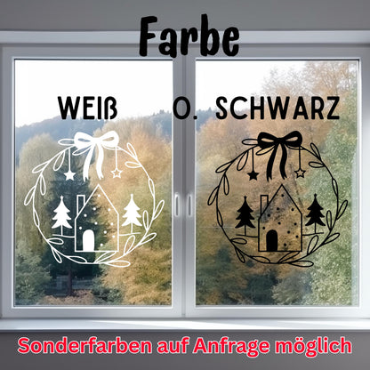 Weihnachtsfensterbild minimalistisch Häuschen Weihnachten Fensterbild Weihnachtsdekoration Sticker Kranz  2 Farben 3 Größen Aufkleber