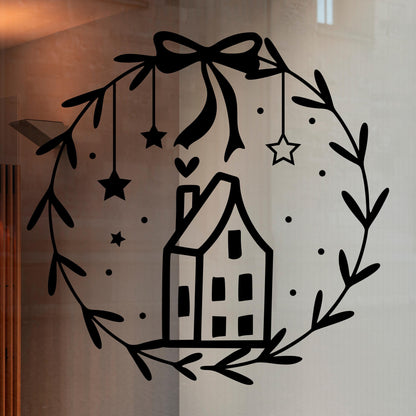 Weihnachtsfensterbild minimalistisch Häuschen Weihnachten Fensterbild Weihnachtsdekoration Sticker Skandi Deko 2 Farben 3 Größen Aufkleber
