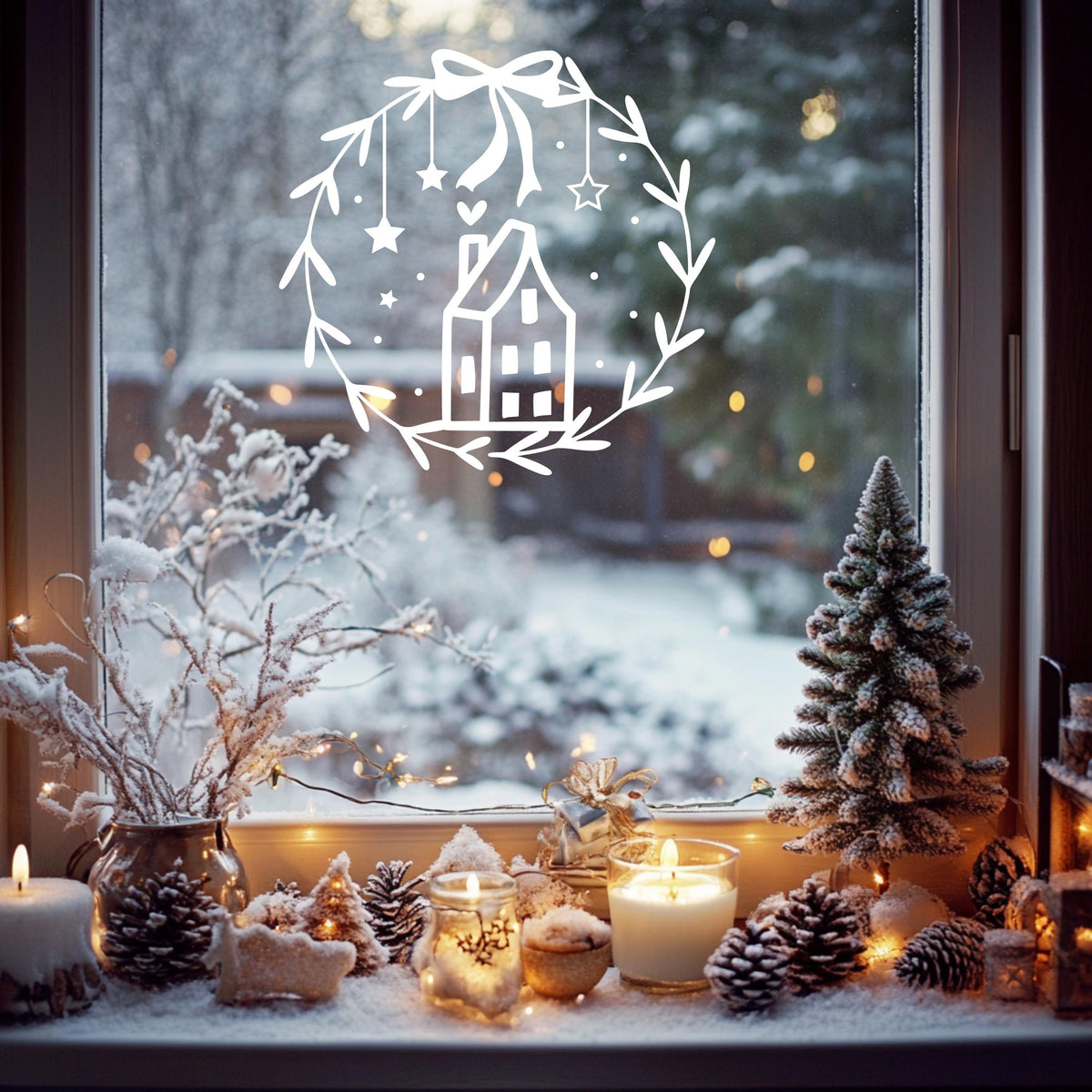 Weihnachtsfensterbild minimalistisch Häuschen Weihnachten Fensterbild Weihnachtsdekoration Sticker Skandi Deko 2 Farben 3 Größen Aufkleber