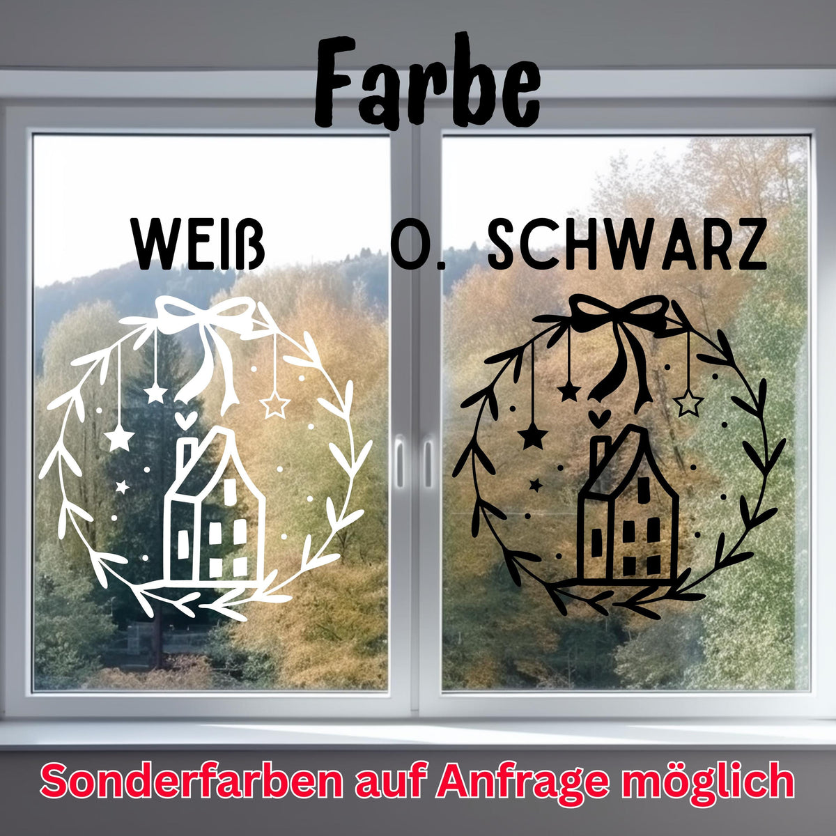 Weihnachtsfensterbild minimalistisch Häuschen Weihnachten Fensterbild Weihnachtsdekoration Sticker Skandi Deko 2 Farben 3 Größen Aufkleber