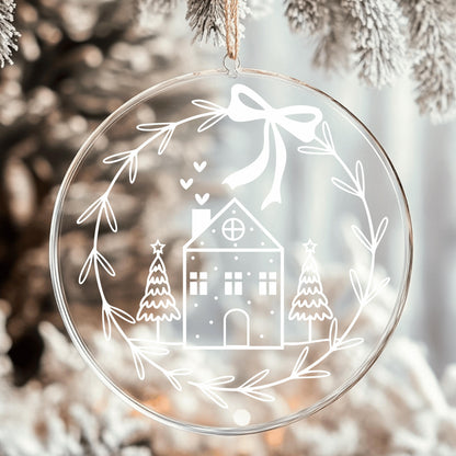 Fensterbild Weihnachtskranz minimalistisch Häuschen Weihnachten Fensterbild Weihnachtsdekoration Sticker Kranz  2 Farben 3 Größen Aufkleber