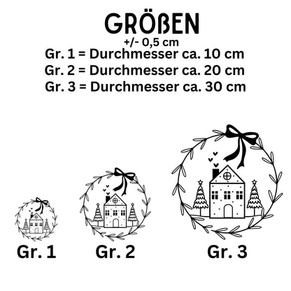 Fensterbild Weihnachtskranz minimalistisch Häuschen Weihnachten Fensterbild Weihnachtsdekoration Sticker Kranz  2 Farben 3 Größen Aufkleber