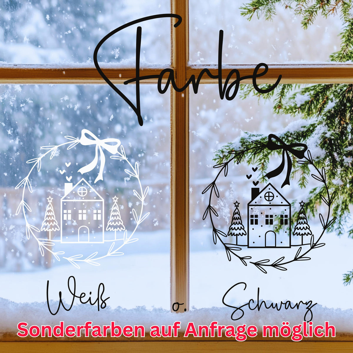 Fensterbild Weihnachtskranz minimalistisch Häuschen Weihnachten Fensterbild Weihnachtsdekoration Sticker Kranz  2 Farben 3 Größen Aufkleber