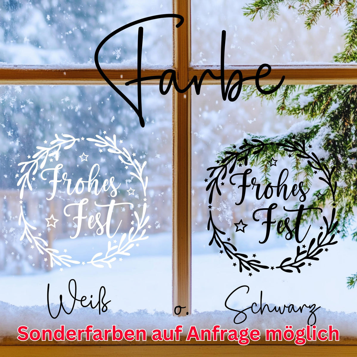 Fensterbild Weihnachtskranz Frohes Fest Weihnachten minimalistische Weihnachtsdekoration Sticker Adventsdeko 2 Farben 3 Größen Diy Aufkleber