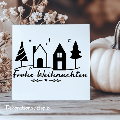 Fensteraufkleber Frohe Weihnachten Häuser Tannen Fensterbild Aufkleber Fenstersticker Jahreszeiten Deko in 3 Größen plus XXL in 2 Farben