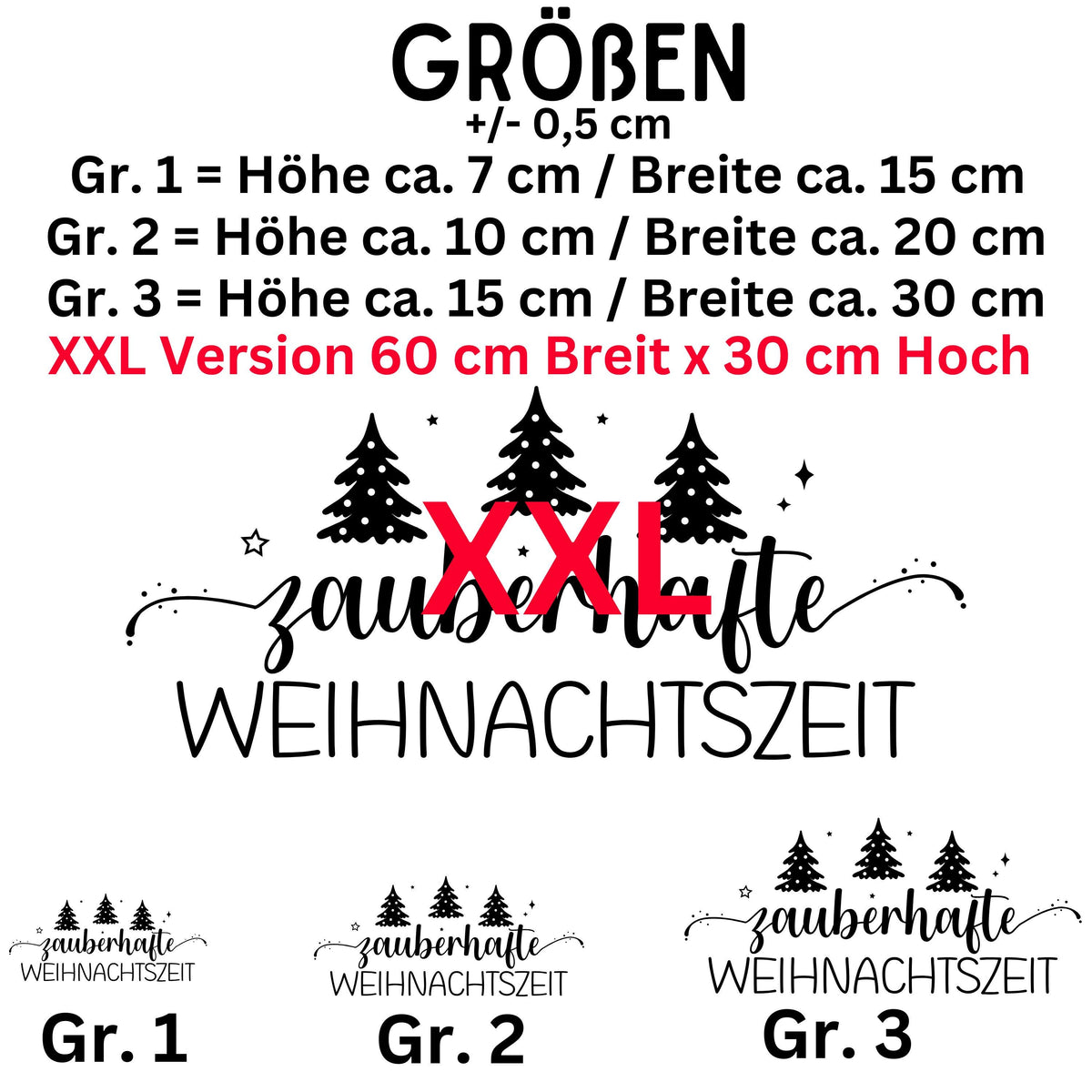 Fensteraufkleber zauberhafte Weihnachtszeit Fensterbild Aufkleber Fenstersticker Weihnachten Jahreszeiten Deko 3 Größen plus XXL in 2 Farben