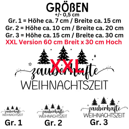 Fensteraufkleber zauberhafte Weihnachtszeit Fensterbild Aufkleber Fenstersticker Weihnachten Jahreszeiten Deko 3 Größen plus XXL in 2 Farben