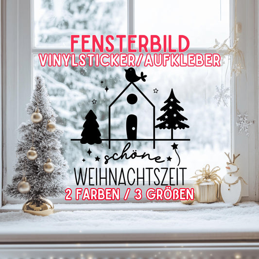 Fensteraufkleber schöne Weihnachtszeit Vogel Häuschen Weihnachten Fensterbild Aufkleber Fenstersticker Winter Deko in 2 Farben 3 Größen