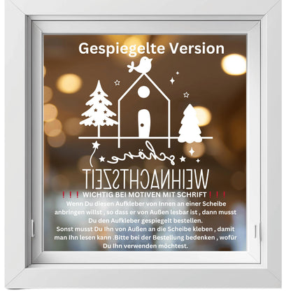 Fensteraufkleber schöne Weihnachtszeit Vogel Häuschen Weihnachten Fensterbild Aufkleber Fenstersticker Winter Deko in 2 Farben 3 Größen