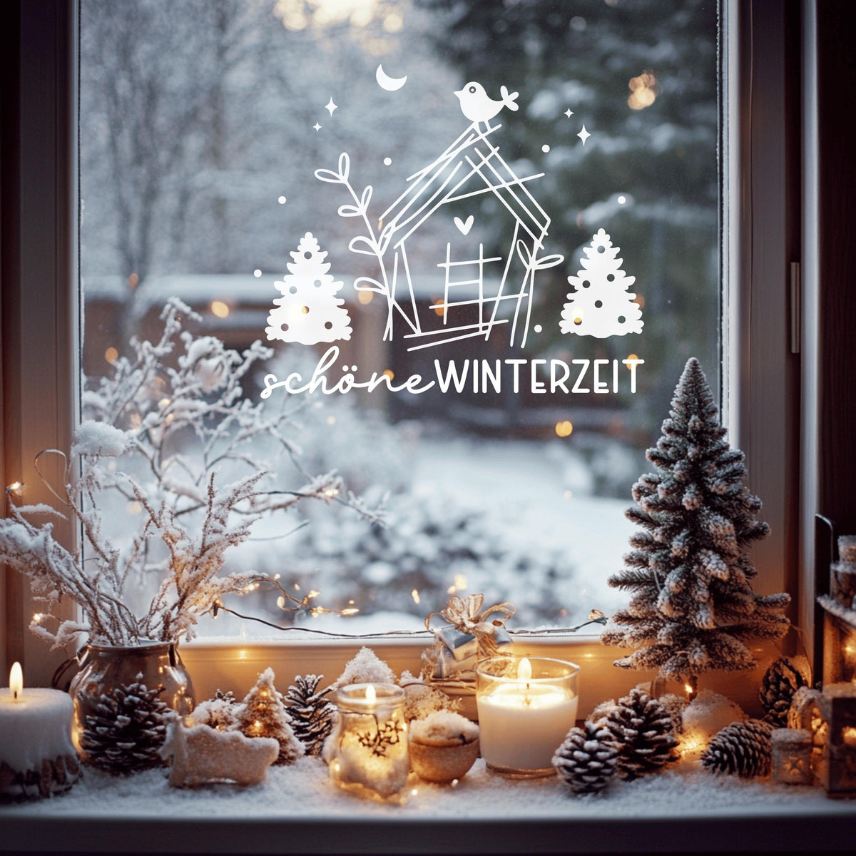 Fensteraufkleber schöne Winterzeit Häuschen Weihnachten Fensterbild Aufkleber Fenstersticker Winter Jahreszeiten Deko 2 Farben 3 Größen