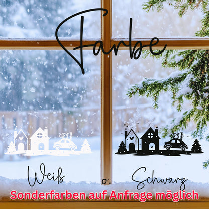 Fensteraufkleber Winterzeit Häuser Szene Weihnachten Fensterbild Diy Aufkleber Advent Fenstersticker  Dekoration 3 Größen plus XXL 2 Farben