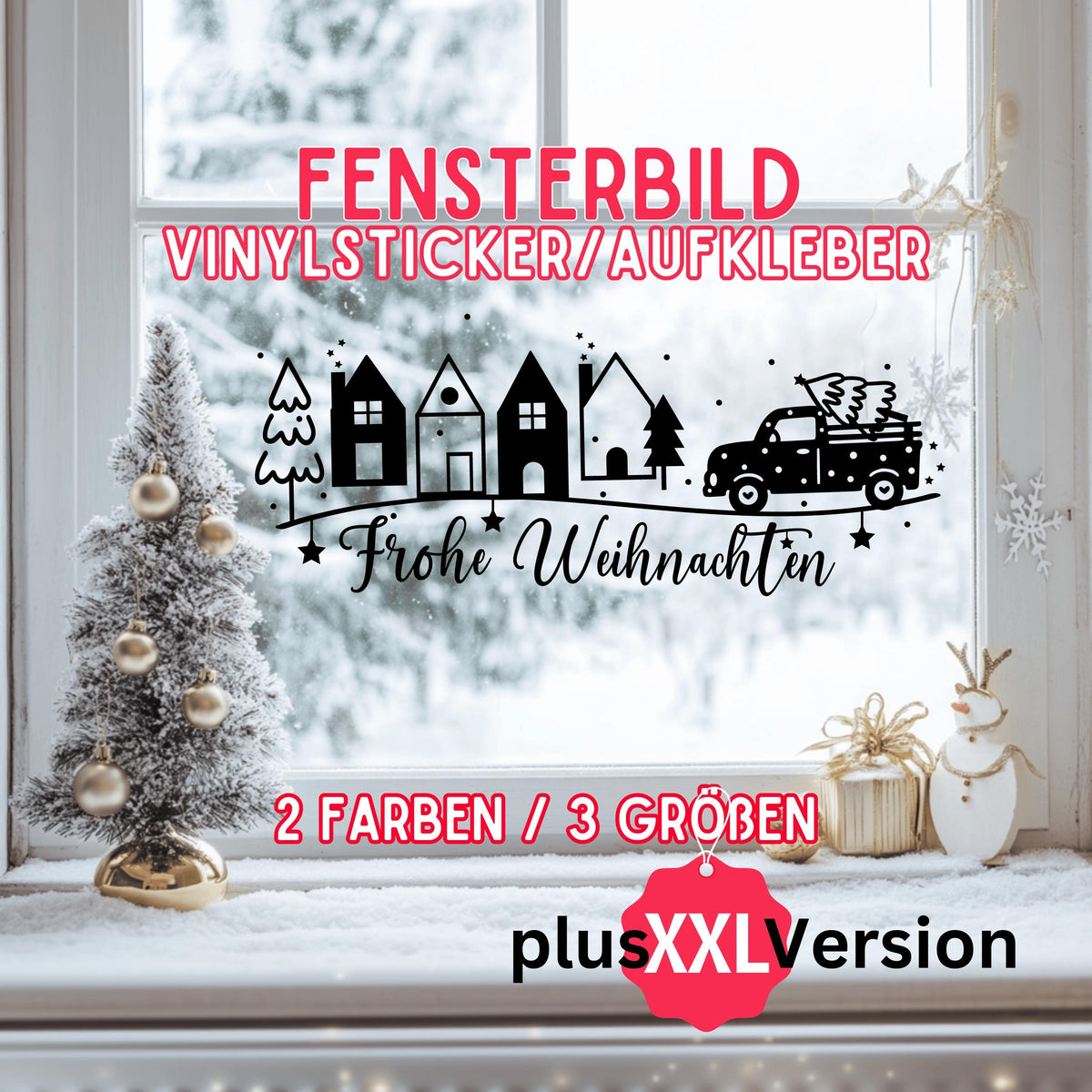 Fensteraufkleber Frohe Weihnachten Szene Weihnachten Fensterbild Diy Aufkleber Advent Fenstersticker  Dekoration 3 Größen plus XXL 2 Farben