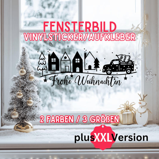Fensteraufkleber Frohe Weihnachten Szene Weihnachten Fensterbild Diy Aufkleber Advent Fenstersticker  Dekoration 3 Größen plus XXL 2 Farben