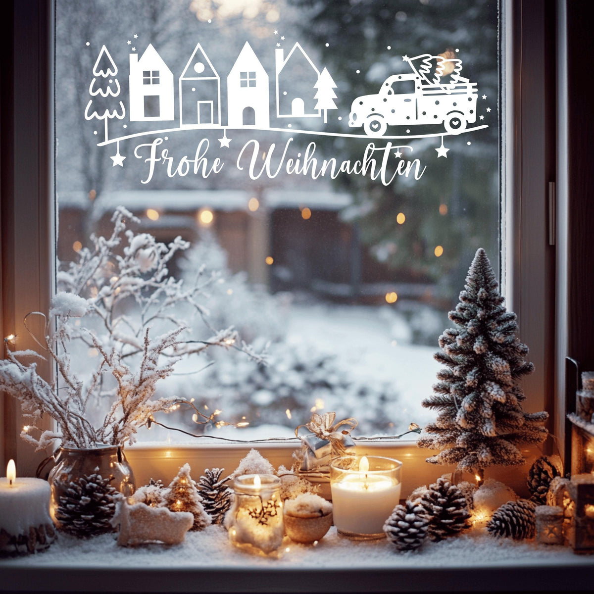 Fensteraufkleber Frohe Weihnachten Szene Weihnachten Fensterbild Diy Aufkleber Advent Fenstersticker  Dekoration 3 Größen plus XXL 2 Farben
