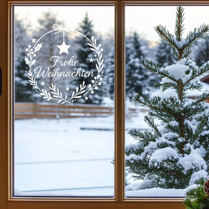 Fensterbild Sticker Frohe Weihnachten | Vinyl Aufkleber | Weihnachtsdeko Handmade ,Deko für Advent u. Weihnachten, Fensteraufkleber Exklusiv