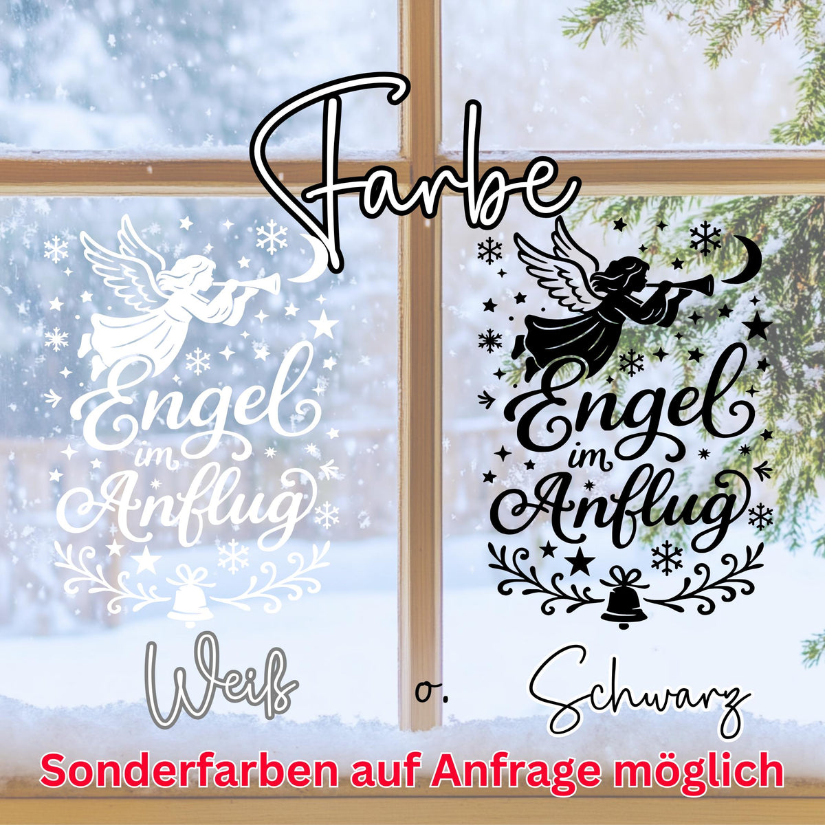 Fensterbild Sticker Engel im Anflug | Vinyl Aufkleber | Weihnachtsdeko Handmade ,Deko für Advent u. Weihnachten, Fensteraufkleber Exklusiv