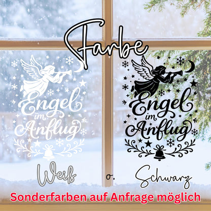Fensterbild Sticker Engel im Anflug | Vinyl Aufkleber | Weihnachtsdeko Handmade ,Deko für Advent u. Weihnachten, Fensteraufkleber Exklusiv