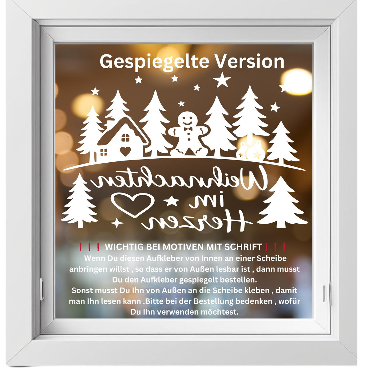 Fensterbild Sticker Weihnachten im Herzen Szene | Vinyl Aufkleber| Weihnachtsdeko, Deko für Advent u. Weihnachten, Fensteraufkleber Exklusiv