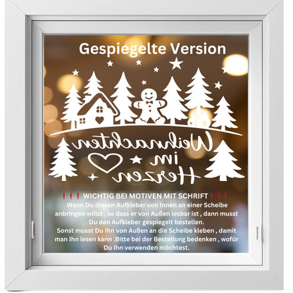 Fensterbild Sticker Weihnachten im Herzen Szene | Vinyl Aufkleber| Weihnachtsdeko, Deko für Advent u. Weihnachten, Fensteraufkleber Exklusiv