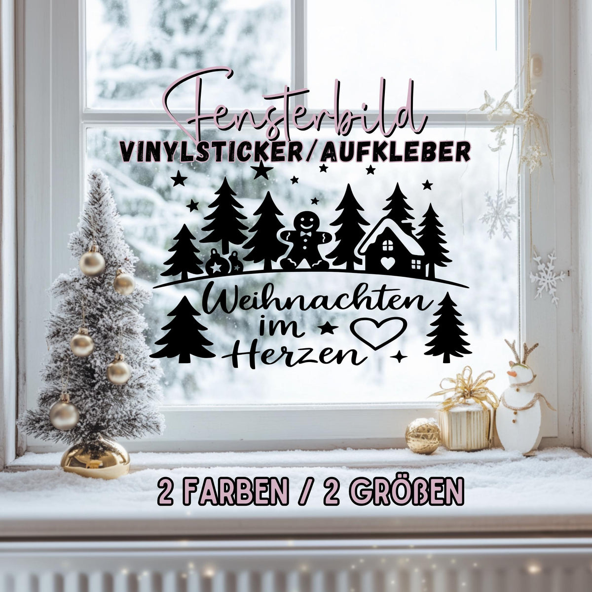 Fensterbild Sticker Weihnachten im Herzen Szene | Vinyl Aufkleber| Weihnachtsdeko, Deko für Advent u. Weihnachten, Fensteraufkleber Exklusiv